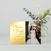 シックモダンな写真の結婚式の日付を保存 箔招待状ポストカード (立ち正面)