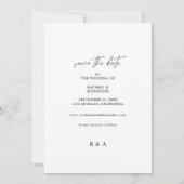 シックモダンな写真の風景の日付を保存する白 招待状 (裏面)