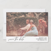 シックモダンな写真水平の日付を保存する白 招待状 (正面)