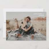 シックモダンな写真長い日付日付を保存する白 招待状 (正面)