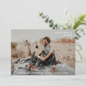 シックモダンな写真長い日付日付を保存する白 招待状 (スタンド正面)