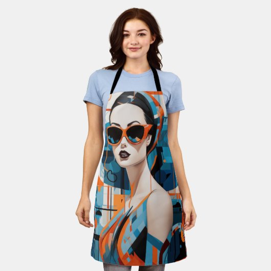 シックモダンな女性、幾何学的な優雅さ エプロン (着用した状態)