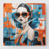 シックモダンな女性、幾何学的な優雅さ スクエア壁時計 (正面)