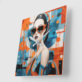 シックモダンな女性、幾何学的な優雅さ スクエア壁時計 (傾斜)