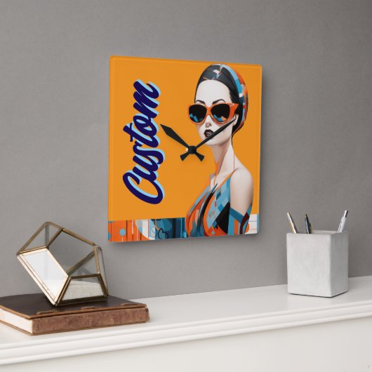 シックモダンな女性、幾何学的な優雅さ スクエア壁時計 (オフィス)