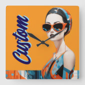 シックモダンな女性、幾何学的な優雅さ スクエア壁時計 (正面)