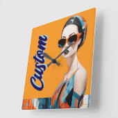 シックモダンな女性、幾何学的な優雅さ スクエア壁時計 (傾斜)