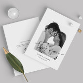 シックモダンな手書きホワイトフォト結婚ズ サンキューカード