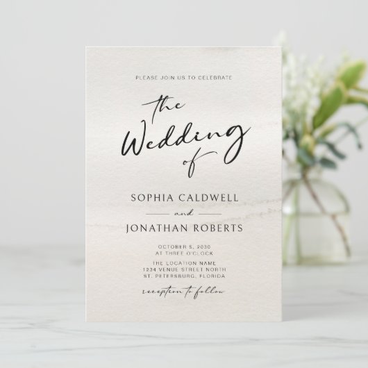 シックモダンな書道のアーストーン結婚ズ 招待状 (スタンド正面)