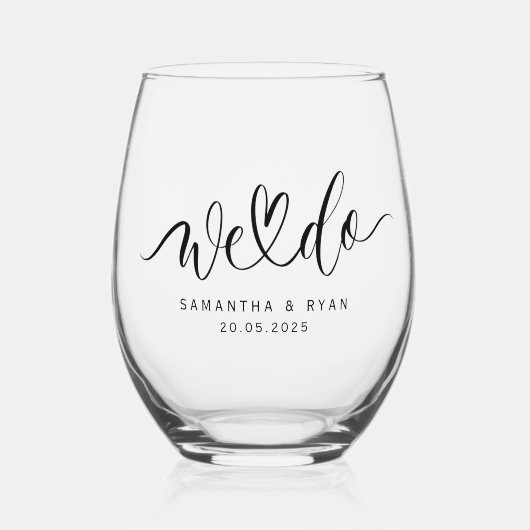 シックモダンな書道ハートミセス結婚ズ ステムなしワイングラス (正面)