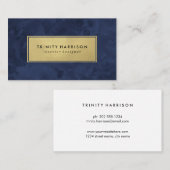 シックモダンな水彩色 |ネイビーブルーと金ゴールド 名刺 (正面/裏面)