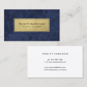 シックモダンな水彩色 |ネイビーブルーと金ゴールド 名刺 (正面/裏面)