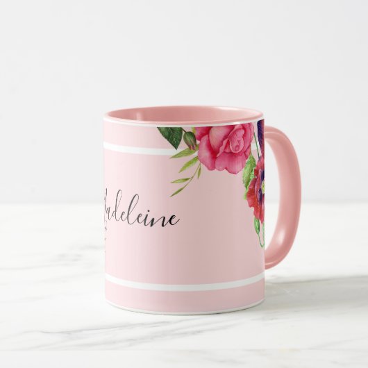 シックモダンな水彩赤とピンクの花 マグカップ (正面右)
