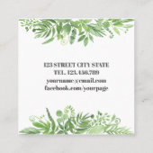 シックモダンな水色の野生の牧草地の緑の葉 スクエア名刺 (裏面)