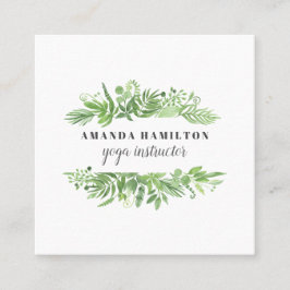 シックモダンな水色の野生の牧草地の緑の葉 スクエア名刺
