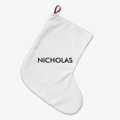シックモダンな白い名パーソナライズされた前 ラージクリスマスストッキング (正面 (吊り時))