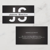 シックモダンな白モノグラム黒リネンの背景 名刺 (正面/裏面)