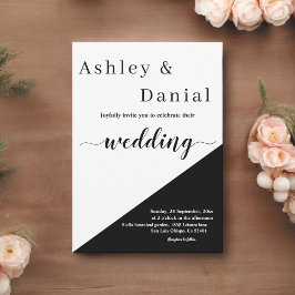 シックモダンな白黒のスクリプトエレガントな結婚式 招待状