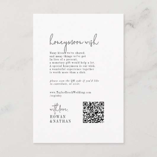 シックモダンな白黒のハネムーン結婚の願い エンクロージャーカード (正面)