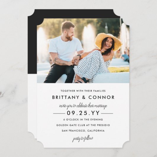 シックモダンな白黒フォトズ結婚ス 招待状 (正面/裏面)