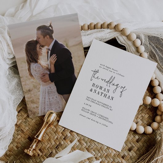 シックモダンな白黒フォトバック結婚ズ 招待状