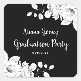 シックモダンな白黒フローラ卒業 スクエアシール