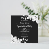 シックモダンな白黒フローラ卒業 招待状 (スタンド正面)