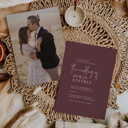 シックモダンな秋のブルゴーニュのフォトバック結婚ズ 招待状