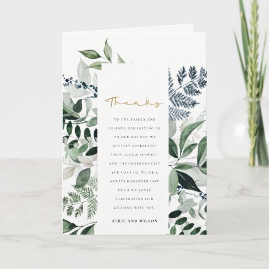 シックモダンな緑の葉の熱帯の結婚葉 サンキューカード (正面)