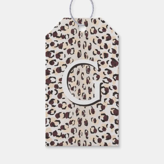 シックモダンな茶色のチータープリントパターンのモノグラム ギフトタグ (正面)