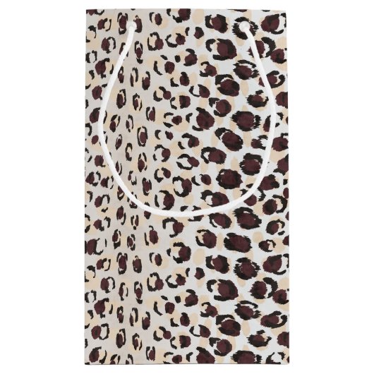 シックモダンな茶色のチータープリントパターンのモノグラム スモールペーパーバッグ (裏面)