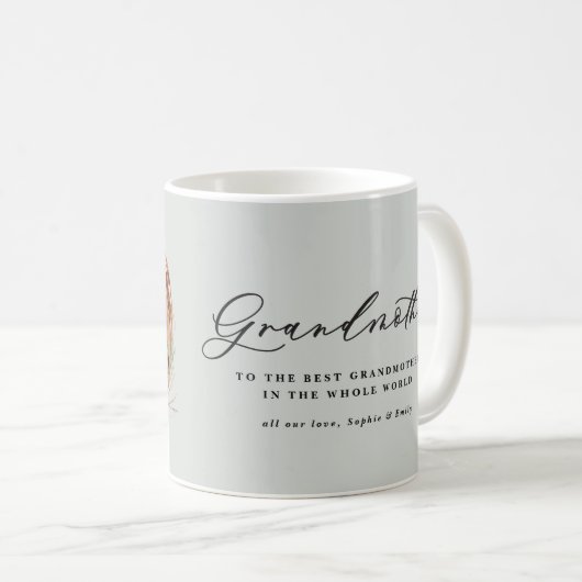 シックモダンな葉エレガント状のリース写真の祖母 コーヒーマグカップ (正面右)