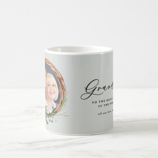 シックモダンな葉エレガント状のリース写真の祖母 コーヒーマグカップ (中央)