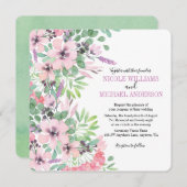 シックモダンな薄紫水色の牡丹の結婚葉 招待状 (正面/裏面)