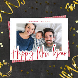 シックモダンな赤と白の年賀写真 シーズンカード