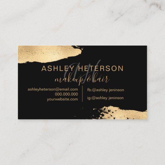 シックモダンな金ゴールドフォイルのブラシストロークのメイクモノグラム 名刺 (裏面)