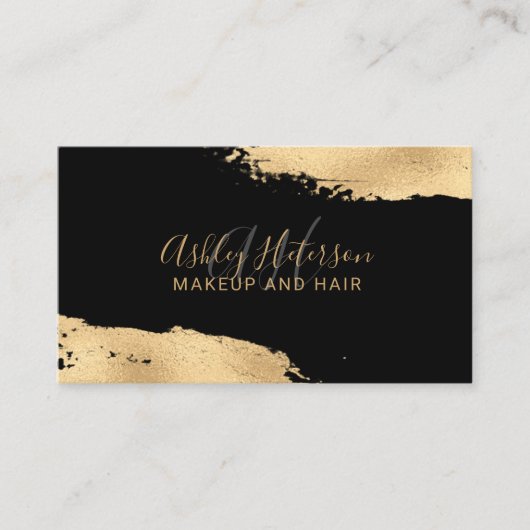 シックモダンな金ゴールドフォイルのブラシストロークのメイクモノグラム 名刺 (正面)