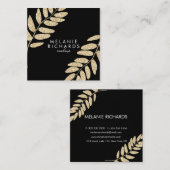 シックモダンな金ゴールド葉のグリッター スクエア名刺 (正面/裏面)