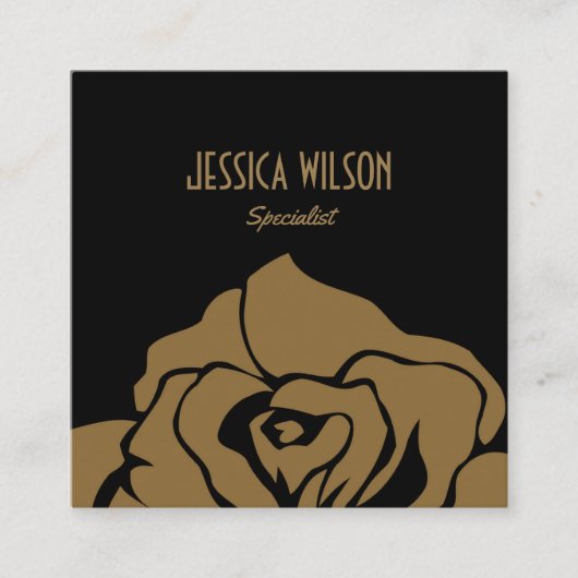 シックモダンな黒い黄金の花 スクエア名刺 (正面)