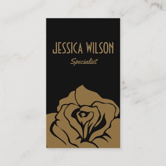 シックモダンな黒い黄金の花 名刺 (正面)