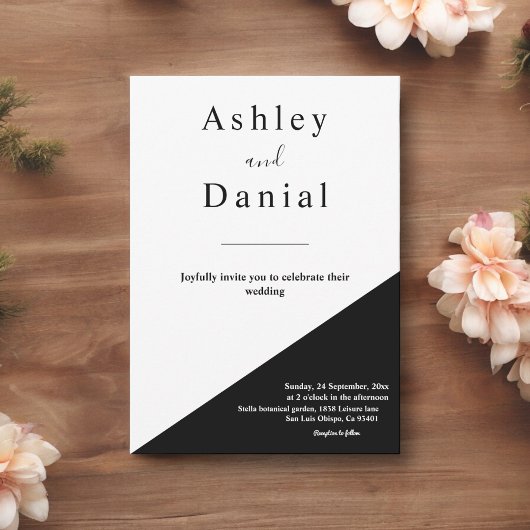 シックモダンな黒と白のエレガントな結婚式 招待状