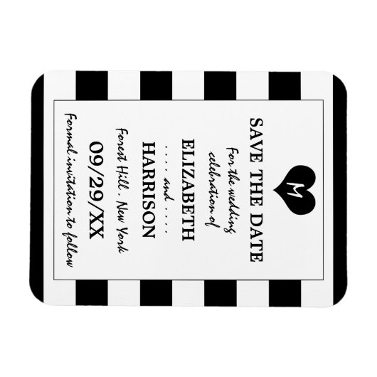 シックモダンな黒と白の結婚式の日付を保存 マグネット (横)