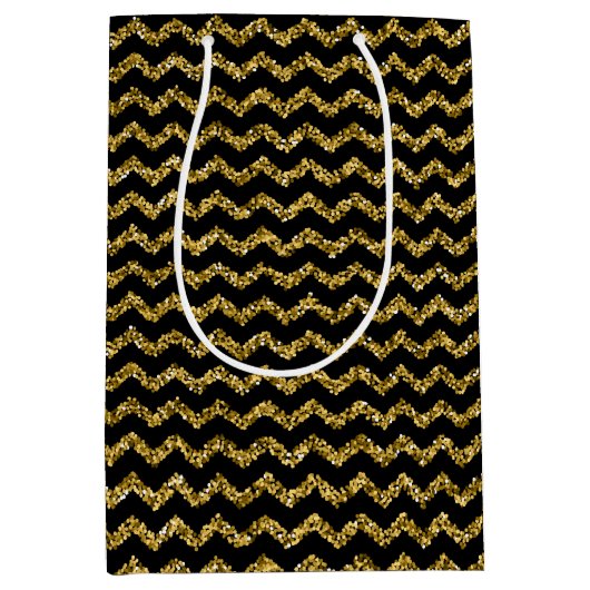 シックモダンな黒エレガントと金ゴールドのミディアムギフトb ミディアムペーパーバッグ (正面)