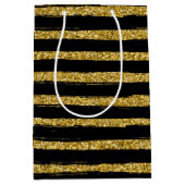 シックモダンな黒エレガント色と金ゴールド ミディアムペーパーバッグ (正面)