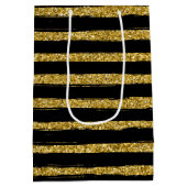 シックモダンな黒エレガント色と金ゴールド ミディアムペーパーバッグ (裏面)