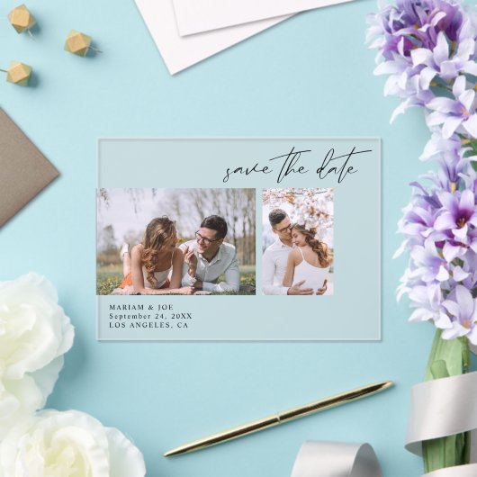 シックモダンな2つの写真の日付を保存 アクリル招待状 (インサイチュ (ウェディング))