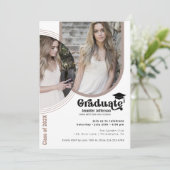 シックモダンな2枚の写真卒業パーティーのアーストーン シーズンカード (スタンド正面)