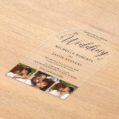 シックモダンな3フォトストリップ書道結婚ズ アクリル招待状 (レイダウン)