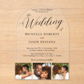 シックモダンな3フォトストリップ書道結婚ズ アクリル招待状 (正面)