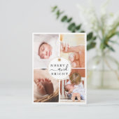 シックモダンな4写真と明るいメリークリスマス シーズンポストカード (スタンド正面)